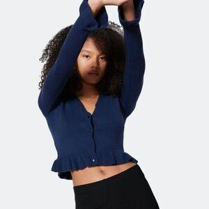 MOST OF ALL- M -Darla Women's Ruffle Sleeves Sweater Navy